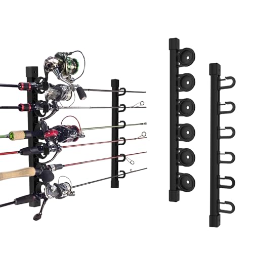 Aventik Fishing Rod Holder for Garage, Ceiling, Wall Mounted Fishing Rod Rack 6 Fishing Pole Storage Vertical/Horizontal Garage Slide Fishing Pole Rack - style: Black