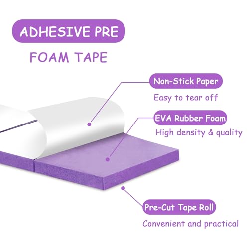 Double Sided Foam Tape Pre Cut 3/4 X 1/2 Inch EVA Foam Adhesive Squares Roll with Acrylic Storage Box 3D Foam Squares for Crafts Arts Sewing DIY Office Supplies (Tape+Box, Purple) - color: Purple, style: Tape+Box