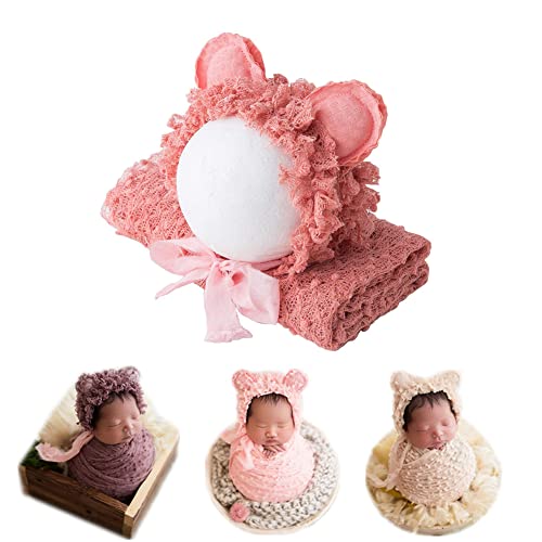 Newborn Baby Photography Props Outfits Photoshoot Photos Hat Long Ripple Wrap Set for Boys Girls Photography - color: Light Orange