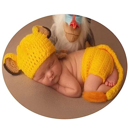 Newborn Baby Photo Shoot Props Girl Boy Crochet Knit Hat Costume Stripe Hat Pants Overalls Photography Props - color: Yellow