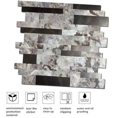 10-Sheet Peel and Stick Backsplash Tile, PVC Mixed Meta,l Stick on Kitchen, Bathroom Vanities, Fireplace Décor, Laundry Table(11.2" X 12.7") (10, Darken Coffee+Frosted Grey) - color: Darken Coffee+Frosted Grey