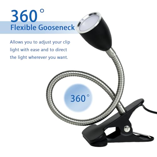 Desk lamp Eye-Caring Table Lamps, 360°Rotation Gooseneck Clip on Lamp Reading Light, Portable Reading Book Light, Clamp Light, Study Desk Lamps for Bedroom and Office Home Lighting (Black with Dimmer) - color: Black with Dimmer