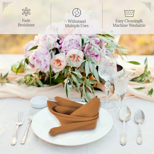 PLOYMONO Gold Brown Heavy Duty Cloth Napkins - 17 x 17 Inch Solid Washable Polyester Dinner Napkins - Set of 8 Napkins with Hemmed Edges - Great for Weddings, Parties, Banquets Dinner & More - color: Gold Brown
