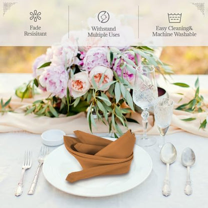 PLOYMONO Gold Brown Heavy Duty Cloth Napkins - 17 x 17 Inch Solid Washable Polyester Dinner Napkins - Set of 8 Napkins with Hemmed Edges - Great for Weddings, Parties, Banquets Dinner & More - color: Gold Brown