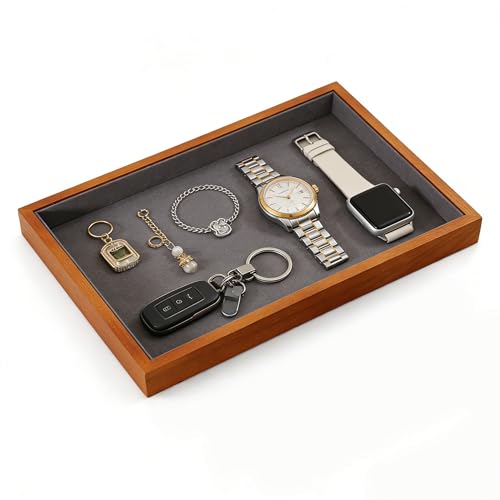 Wood Flat Jewelry Tray Stackable Display Tray Organizer for Rings Earrings Bracelets Necklace Jewelry Holder (13.78" L x 9.45" W x 1.18" H) Grey - color: Gray, size: Blank Tray-W 9.45" x H 1.18"x L 13.78"