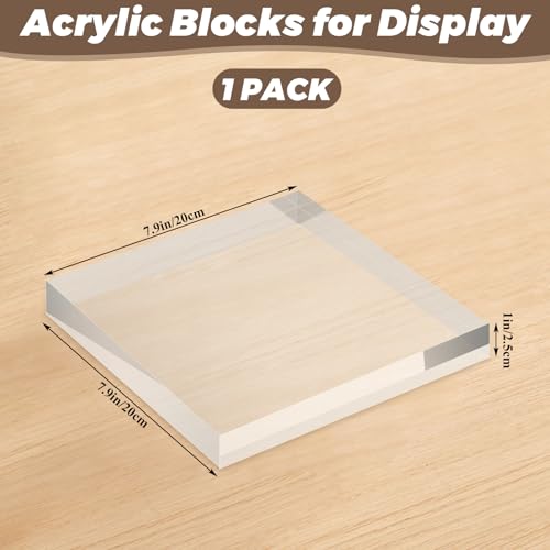 1 Pack 8 x 8 x 1 Inch Acrylic Block for Display, Acrylic Base Stand, Clear Polished Acrylics Cube, Trophy Base Jewelry Display Stand Pedestal Stand for Collectibles Jewelry Props Plant Display