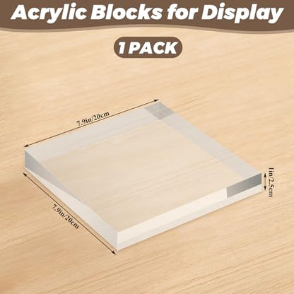 1 Pack 8 x 8 x 1 Inch Acrylic Block for Display, Acrylic Base Stand, Clear Polished Acrylics Cube, Trophy Base Jewelry Display Stand Pedestal Stand for Collectibles Jewelry Props Plant Display