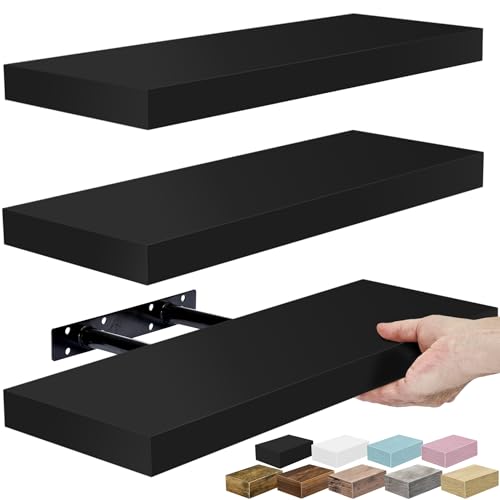 Sorbus Floating Shelves for Wall – 16 Inch Floating Shelf for Kitchen, Bedroom, Living Room, Bathroom, Home & Wall Decor - Mounted Bathroom Shelves with Invisible Brackets (Black, 3 Pack) - color: Black, size: 3 Pack