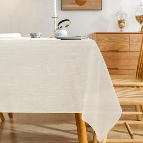 Natural Linen Textured Square Tablecloth, Slubby Lightweight Table Cloth 70 x 70 Inch, Water Resistant Stain Resistant Farmhouse Burlap Table Cover for Kitchen Dining Room - color: Natural, size: 70" x 70" (Square) (1 Pack)