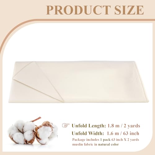 PEASUG 100% Cotton Muslin Fabric, 63 Inch X 2 Yards Unbleached Muslin Fabric by The Yard, Medium Weight Draping Fabrics Suitable for Sewing Embroidery, Garments, Crafts Material-Natural - color: Natural Unbleached, size: 2 Yards