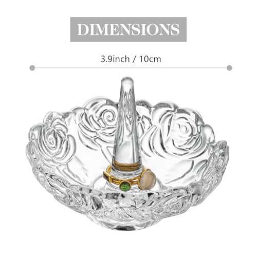 H&D HYALINE & DORA 4”Clear Crystal Ring Holder,Round Glass Ring Dish,Jewelry Rack Ring Holder for Wedding,Jewelry Display Gifts for Mom Wife Girlfriend - color: Round