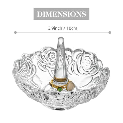 H&D HYALINE & DORA 4”Clear Crystal Ring Holder,Round Glass Ring Dish,Jewelry Rack Ring Holder for Wedding,Jewelry Display Gifts for Mom Wife Girlfriend - color: Round