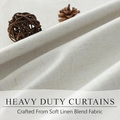 Luxury Linen Extra Long Drapes 132 Inch Blackout Curtains for Bedroom 2 Panel Drop Cloth Cotton Textured Rustic Farmhouse Thermal Darkening Curtain Privacy Room Divider High Ceiling Curtain 11ft Cream - color: Natural, size: 52"W x 132"L (Pack of 2)
