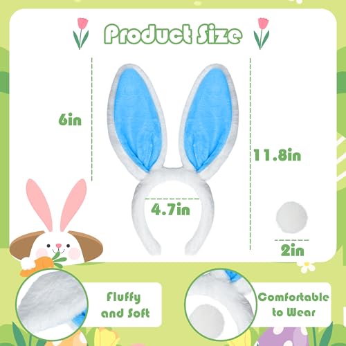 KHC-KHF Easter-Headband Bunny-Headbands Halloween Plush Rabbit Ear Costume Bunny Headband Tail Accessories Party Makeup Birthday Favors s Adult Headwear - color: White Blue Suit