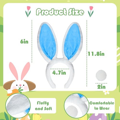 KHC-KHF Easter-Headband Bunny-Headbands Halloween Plush Rabbit Ear Costume Bunny Headband Tail Accessories Party Makeup Birthday Favors s Adult Headwear - color: White Blue Suit