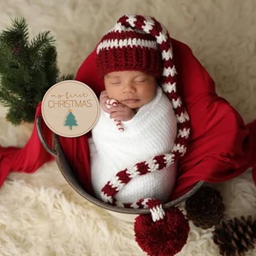 My First Holiday Milestone Sign - Wood Holiday Milestone Photo Props, Newborn Baby Photography Discs, 11 Pcs Wooden Disc Sign, Baby Shower Party Gift