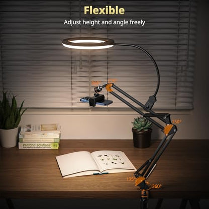 UBeesize 10" Ring Light with Overhead Phone Mount, LED Selfie Light with Stand and Phone Holder, Desk Light for iPhone, Desk Tripod for Video Recording, YouTube, TikTok, Live Stream, Cooking, Vlog - style: Desk-mounted