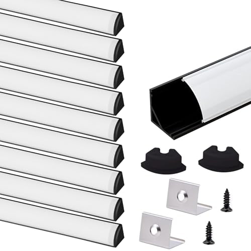 VST 10pack 3.3ft LED Channel, V Shape Diffuser, Aluminum Channel System with Milky Cover, End Caps and Mounting Clips, Aluminum Profile for LED Strip Light Very Easy Installation - color: White, size: 3.3ft 10