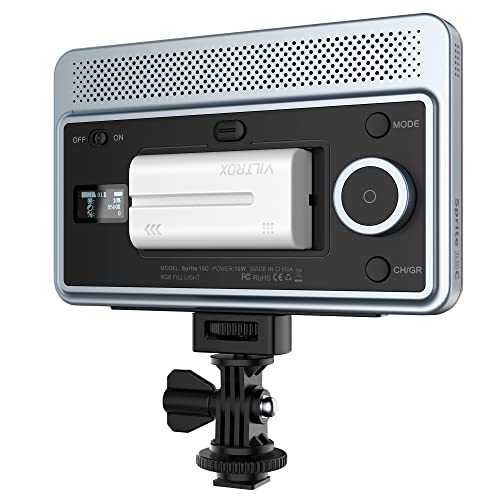 VILTROX RGB Led Panel Light, Smartphone Control Full Color On Camera LED Photography Light, 2600K-6800K Dimmable LED Video Light, with NP-F550 Battery (Sprite 15C) - size: 15W RGB & Bluetooth