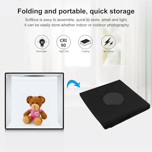 16x16x16 Inch Portable Folding Photo Studio Box with Dimmable Ring Light (224 LEDs, CRI>95, 3200-6500K) & 6 Backdrops for Product Photography, YouTube Videos, Smartphone - size: 16inch