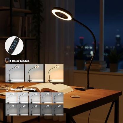 LALISU Clip on Lamp, 5X Magnifying Glass with Light LED Desk Lamp with Clamp Bright Clip Light for Bed Bedside Table, Adjustable Reading Light for Bed, Desk Lights (Black with Magnifying) - color: Black with magnifying
