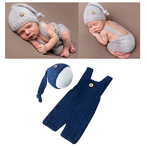 Fashion Cute Newborn Boy Girls Baby Costume Outfits Photography Props Hat Pants - color: Navy