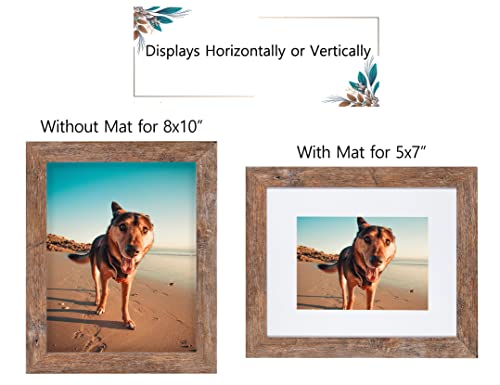 Califortree 8x10 Picture Frames - 5x7 Mat Included, Plexiglass, Wall/Tabletop Use, Rustic Brown - size: 8x10