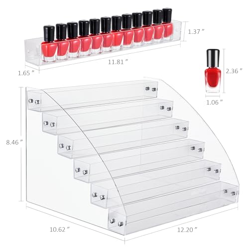 KINGROW Nail Polish Organizer Holder Rack 6 Layers Acrylic Display Shelf For Eyeglasses Essential Oils Ink Storage Holds Up to 96 Bottles (Fit 1-2oz Bottles) - size: 6 Layers