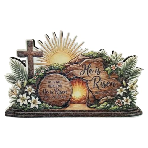 Easter Empty Tomb Cardboard Display, Religious Resurrection Decoration, Stand-Up He is Risen Cutout, with Crosses Signs, for Gathering Church Stage Background Photo Prop Jesus Sunday Decor