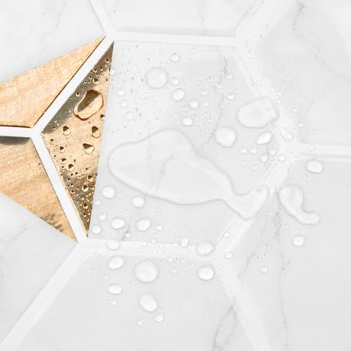 WESTICK White Gold Marble Back Splash Stick on Tiles for Kitchen Hexagon Peel and Stick Backsplash Tile Waterproof Bathroom Vinyl Backsplash Panels for Laundry Room Wall RV 10 Pack 12" x 12" - color: 9.Gold white