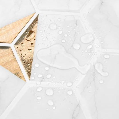 WESTICK White Gold Marble Back Splash Stick on Tiles for Kitchen Hexagon Peel and Stick Backsplash Tile Waterproof Bathroom Vinyl Backsplash Panels for Laundry Room Wall RV 10 Pack 12" x 12" - color: 9.Gold white