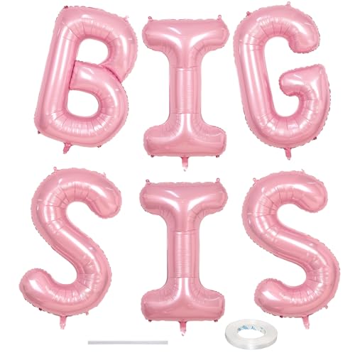40 Inch Pastel Pink BIG SIS Letter Balloons, Pearl Pink BIG SIS Balloon Letters with Ribbon, Light Pink Baby Girls Alphabet Balloon for Her Baby Shower Birthday Gender Reveal Party Decoration Supplies - color: Pastel Pink - Big Sis