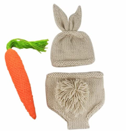 Newborn Baby Bunny Rabbit Crochet Knitted Photography Props Newborn Baby Outfits Diaper Costume - color: Beige B