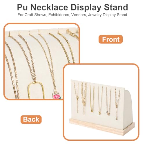 2 Pieces Cambered Wooden Necklace Display Stand with Soft Mat Necklace Holder Jewelry Display Beige Velvet Jewelry Organizer for Countertop Boutique Home