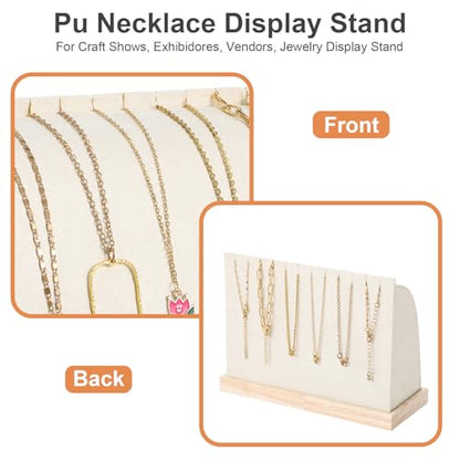2 Pieces Cambered Wooden Necklace Display Stand with Soft Mat Necklace Holder Jewelry Display Beige Velvet Jewelry Organizer for Countertop Boutique Home