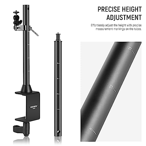 NEEWER Overhead Camera Mount Rig with 2 Ball Heads, Super Clamp/Mobile Phone Holder/Camera Desk Mount, Multi Device Mount, Platform Overhead Tripod, Adjustable Height Width, Max Load 12 kg, NK002