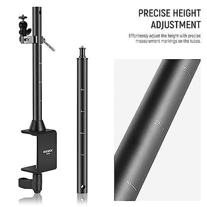NEEWER Overhead Camera Mount Rig with 2 Ball Heads, Super Clamp/Mobile Phone Holder/Camera Desk Mount, Multi Device Mount, Platform Overhead Tripod, Adjustable Height Width, Max Load 12 kg, NK002