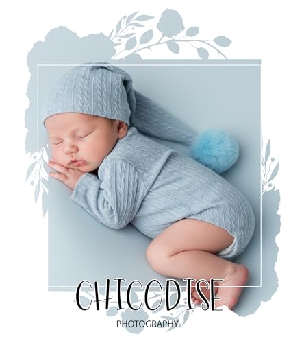 Newborn Photography Props, Infant Photoshoot Outfit Romper & Pom Pom Hat for Baby Boys Girls - color: Light Blue