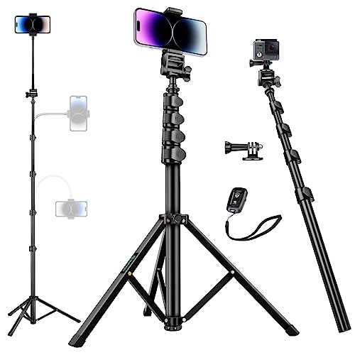 Nineigh 80" Phone Tripod, Selfie Stick Cellphone Tripod, Aluminum Tripods Stand for Video Photo Vlog, Travel Tripods with Gooseneck Remote Phone Holder, Compatible with iPhone Android Smartphone - size: 80 Inch