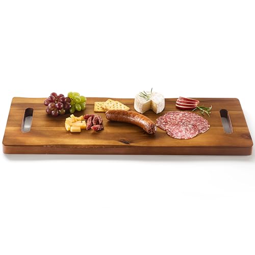 TIDITA 24" Large Acacia Wood Charcuterie Board with Handles - Extra Long Wooden Serving Cheese Boards - Rectangular Serving Platter for Meat Steak, Cracker Appetizers, Fruit Decorative Display - size: 24" x 9.8" x 1"