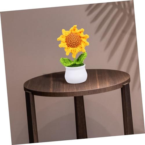 Crochet Sunflower Potted Flower Home Desktop Decoration Artificial Flower Ornament for Knitting and Woven Bonsai Decor for Friends and Family