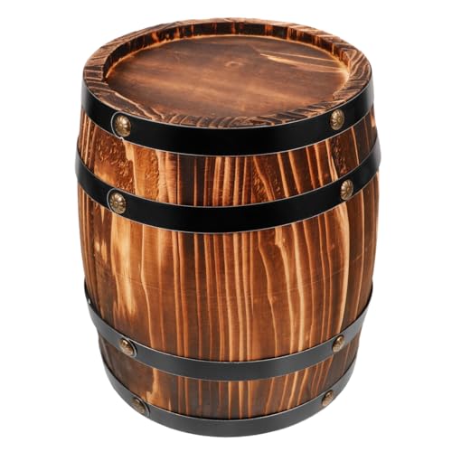 PRETYZOOM Handmade Oak Barrel Ornament 7.87X6.29 Inch Wooden Wine Barrel Decor Vintage Style Bar Decoration for Home Party Display and Planter - color: Dark Brown