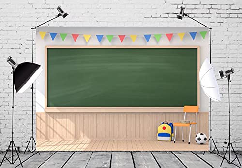 Fabric 8x6ft School Backdrop Photography Classroom Interior Blackboard Wooden Wall Kindergarten Middle School Students Online Learning Virtual Scene Photo Video Course Background Props - size: 8x6FT