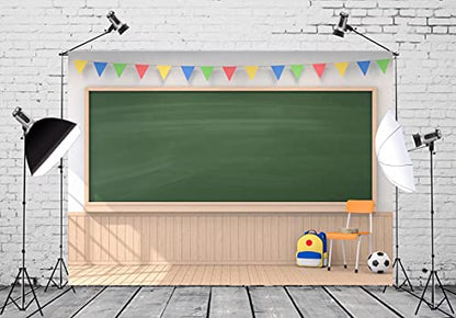Fabric 8x6ft School Backdrop Photography Classroom Interior Blackboard Wooden Wall Kindergarten Middle School Students Online Learning Virtual Scene Photo Video Course Background Props - size: 8x6FT