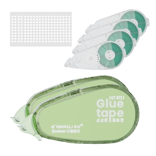FUNSKY Refill Glue Tape for Scrapbook, 2 Bodies, 4 Refill, 200pcs Power Glue Points, 39 FT*1/4 in Double Sided Tape for Crafts, Scrapbooking Supplies, Adhesive Glue Runner for Gift Wrapping, Photo - color: Green, size: 6PACK