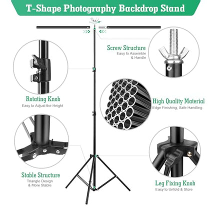 Green Screen Backdrop Kit, 5 x 6.5 ft Portable Green Screen with T-Shaped Stand, Carrying Bag, 5 Clamps, Photography Greenscreen Background Kit for Streaming, Gaming, Zoom - size: 5 X 6.5 Ft