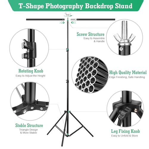 Green Screen Backdrop Kit, 5 x 6.5 ft Portable Green Screen with T-Shaped Stand, Carrying Bag, 5 Clamps, Photography Greenscreen Background Kit for Streaming, Gaming, Zoom - size: 5 X 6.5 Ft