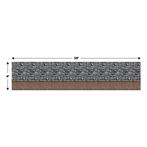 Beistle Stone & Dirt Floor Wall Backdrops, 4’ x 30’, Pack of 2 – Medieval Party Decorations, Medieval Decor Background, Easy to Adhere Wall Covering, Stone Backdrop, Halloween Party Decorations - style: Dirt Floor - 2 Piece