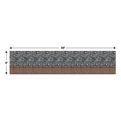 Beistle Stone & Dirt Floor Wall Backdrop, 4’ x 30’ – Medieval Party Decorations, Medieval Decor Background, Photo Backdrop, Easy to Adhere Wall Covering, Stone Backdrop, Halloween Party Decorations - style: Dirt Floor