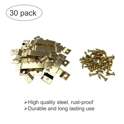30 Pack Large Sawtooth Picture Hangers Steel Picture Hanging Picture Frames Hangers with Screws Picture Hang Solutions, for Hanging Artwork Picture Frame Hook Photos (Gold，Supports 50 lbs) - color: Large Gold - 30 Pack
